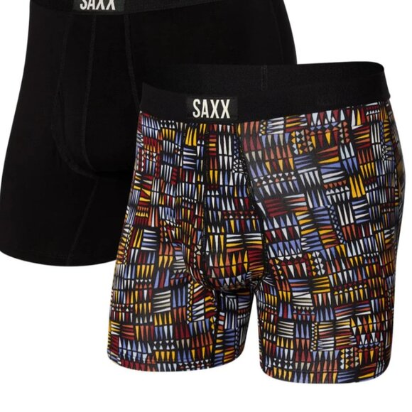 Saxx ULTRA 2 pack Boxer Briefs Ultimate Comfort Desert Grid & Black - Picture 1 of 3